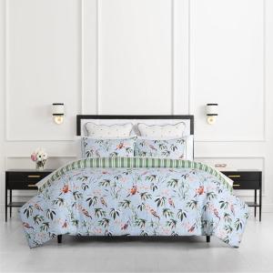 Kate Spade New York Fall Poppies Full/Queen Comforter Set, 300 Thread Count and 100% Cotton, All Season 3 Piece Reversible Bedding Set, Machine Washable, White and Garnet(Bird Garden)