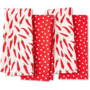 Kate Spade New York Hot Peppers & Spring Times Dot Kitchen Towels 4-Pack Set, Absorbent 100% Cotton, Red/Pink, 17″x28(Red/Pink)