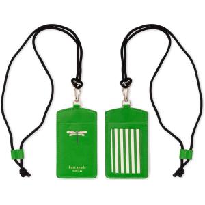 Kate Spade New York ID Badge Holder with Lanyard, Vegan Leather Slim Card Wallet, One Name Tag Case for Work, School, or Travel (Grand Plaid Duo)(Dragonfly Flight)