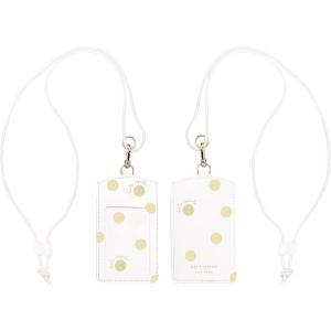 Kate Spade New York ID Badge Holder with Lanyard, Vegan Leather Slim Card Wallet, One Name Tag Case for Work, School, or Travel (Grand Plaid Duo)(Gold Dot With Script)