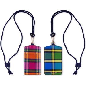 Kate Spade New York ID Badge Holder with Lanyard, Vegan Leather Slim Card Wallet, One Name Tag Case for Work, School, or Travel (Grand Plaid Duo)(Grand Plaid Duo)
