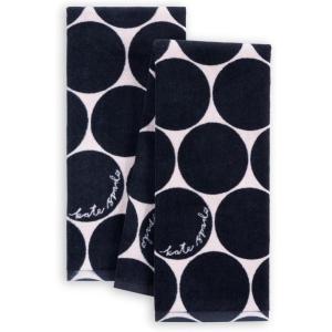 Kate Spade New York Joy Dot Kitchen Towels 2-Pack Set, Absorbent 100% Cotton Velour, Black/Beige, 17″x28″(Black/Beige)