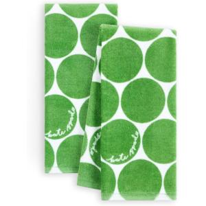 Kate Spade New York Joy Dot Kitchen Towels 2-Pack Set, Absorbent 100% Cotton Velour, Black/Beige, 17″x28″(Green/Cream)