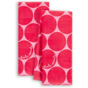 Kate Spade New York Joy Dot Kitchen Towels 2-Pack Set, Absorbent 100% Cotton Velour, Black/Beige, 17″x28″(Red/Rose Pink)