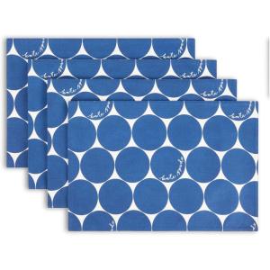 Kate Spade New York Joy Dot Placemats 4-Pack Set, Reversible, 100% Cotton, Machine Washable, Rose Pink/Red, 13″x19″(Navy Blue/Cream)