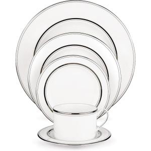 Kate Spade New York Library Lane Platinum Dinnerware 5 Piece Place Setting, White(4.28 LB)