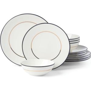 Kate Spade New York Make It Pop Dinnerware Set, 17.95, Pink, 12Pc(Black/Gold)