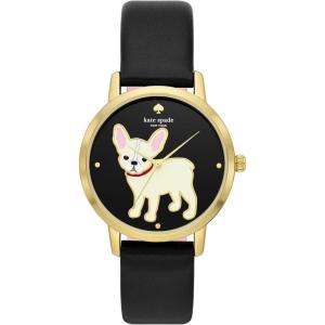 Kate Spade New York Metro Women’s Watch with Stainless Steel Bracelet or Leather Band; Novelty Women’s Watch(Gold/Black Bulldog)