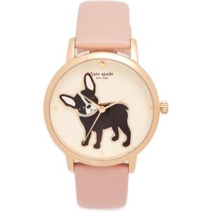 Kate Spade New York Metro Women’s Watch with Stainless Steel Bracelet or Leather Band; Novelty Women’s Watch(Rose Gold  Beige Bulldog)