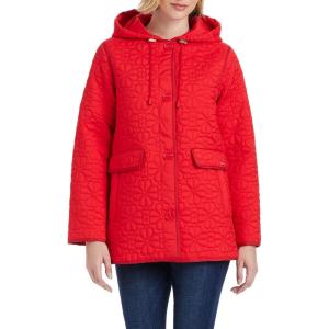 Kate Spade New York Midweight Hooded A-Line Quilted Jacket(Classic Red)