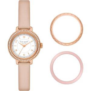 Kate Spade New York Morningside Women’s Watch with Scallop Topring and Stainless Steel Bracelet or Leather Band(Pink Top Ring Gift Set)