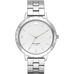 Kate Spade New York Morningside Women’s Watch with Scallop Topring and Stainless Steel Bracelet or Leather Band(Silver/White)