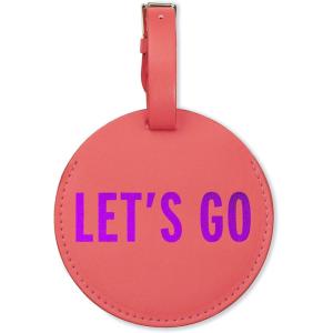 Kate Spade New York Round Vegan Leather Luggage Tag for Women, Durable Suitcase ID Tag, Let’s Go