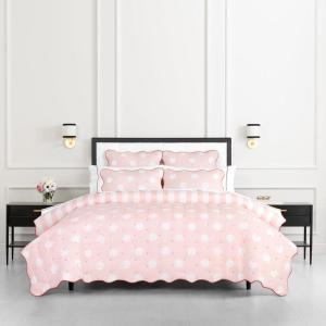 Kate Spade New York Scalloped Edge 3-Piece Full/Queen Quilt Bedding Set, 100% Cotton Reversible Cover, All Season Warmth Bedding, Machine Washable, Marshmallow(Pink)