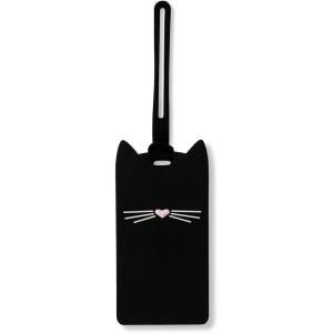 Kate Spade New York Silicone Luggage Tag with Durable Strap, Black Cat