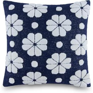 Kate Spade New York Sorry, Not Sorry Reversible Decorative Pillow, 18″ x 18″ Throw Pillow for Bed or Sofa, Cotton and Linen Cover, Red(Navy)