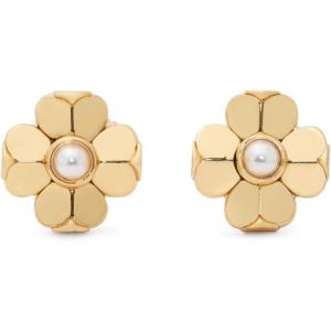 Kate Spade New York Spade Flower Stud Earrings, Gold/Cream, Cubic Zirconia and Glass Pearl, Fashion Statement, Floral Theme