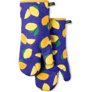 Kate Spade New York Squeeze The Day Oven Mitt 2-Pack Set, Heat Resistant, 100% Cotton, Orange/Pink, 7″x13″(Navy Blue/Yellow)