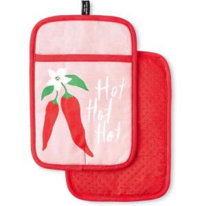 Kate Spade New York Squeeze The Day and Spring Gingham Pot Holder 2-Pack Set, Heat Resistant, 100% Cotton, Orange, 8″(Red/Pink)