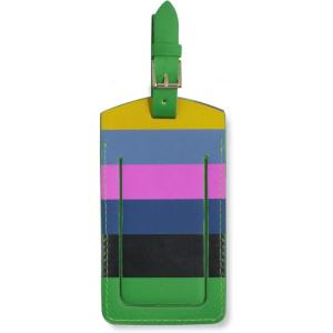 Kate Spade New York Vegan Leather Luggage Tag for Women, Durable Suitcase ID Tag, Where to Next(Enchanted Stripe)