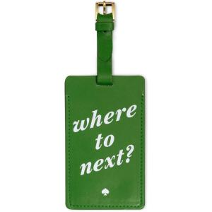 Kate Spade New York Vegan Leather Luggage Tag for Women, Durable Suitcase ID Tag, Where to Next(Green)