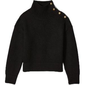 Kate Spade New York Womens Turtleneck with Bauble Buttons(Black)
