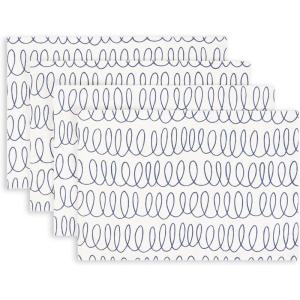 Kate Spade New York in The Loop Placemats 4-Pack Set, Reversible, 100% Cotton, Machine Washable, Green/Cream, 13″x19″(Cream/Navy Blue)