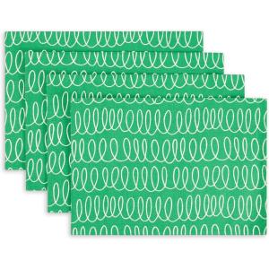 Kate Spade New York in The Loop Placemats 4-Pack Set, Reversible, 100% Cotton, Machine Washable, Green/Cream, 13″x19″(Green/Cream)