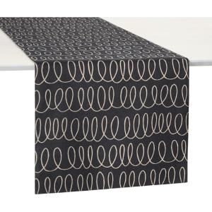 Kate Spade New York in The Loop & Joy Dot Reversible Table Runner, 100% Cotton, Machine Washable, Cream/Navy Blue, 15″x72″(Black/Beige)