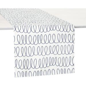 Kate Spade New York in The Loop & Joy Dot Reversible Table Runner, 100% Cotton, Machine Washable, Cream/Navy Blue, 15″x72″(Cream/Navy Blue)