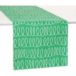 Kate Spade New York in The Loop & Joy Dot Reversible Table Runner, 100% Cotton, Machine Washable, Cream/Navy Blue, 15″x72″(Green/Cream)