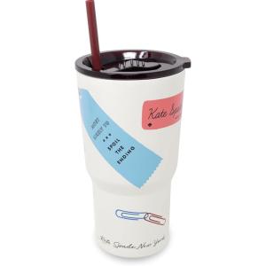 kate spade new york 20 Ounce Insulated Tumbler for Cold and Hot Drinks with Reusable Straw, Stainless Steel Travel Cup with Slide Top Lid (Book Club)