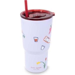 kate spade new york 20 Ounce Insulated Tumbler for Cold and Hot Drinks with Reusable Straw, Stainless Steel Travel Cup with Slide Top Lid (Sunny Day Stripe)(Park Picnic)