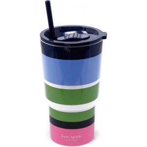 kate spade new york 20 Ounce Insulated Tumbler for Cold and Hot Drinks with Reusable Straw, Stainless Steel Travel Cup with Slide Top Lid (Sunny Day Stripe)(Sunny Day Stripe)