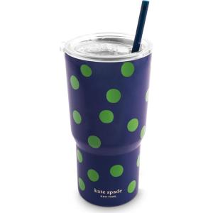kate spade new york 20 Ounce Insulated Tumbler for Cold and Hot Drinks with Reusable Straw, Stainless Steel Travel Cup with Slide Top Lid (Sunny Day Stripe)(Sonnet Dot)