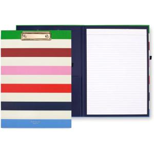 kate spade new york A4 Clipboard Folio with Low Profile Clip, Professional Padfolio Includes Lined Notepad, Pen Loop, and Pocket, Charmed Library(Adventure Stripe)