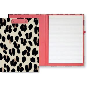 kate spade new york A4 Clipboard Folio with Low Profile Clip, Professional Padfolio Includes Lined Notepad, Pen Loop, and Pocket, Charmed Library(Forest Feline)