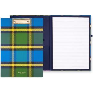 kate spade new york A4 Clipboard Folio with Low Profile Clip, Professional Padfolio Includes Lined Notepad, Pen Loop, and Pocket, Charmed Library(Grand Plaid Duo)