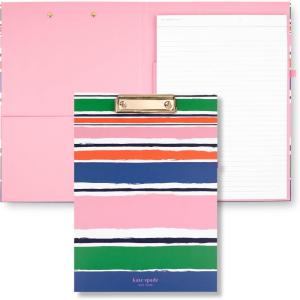 kate spade new york A4 Clipboard Folio with Low Profile Clip, Professional Padfolio Includes Lined Notepad, Pen Loop, and Pocket, Charmed Library(Ocean Stripe)