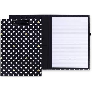 kate spade new york A4 Clipboard Folio with Low Profile Clip, Professional Padfolio Includes Lined Notepad, Pen Loop, and Pocket, Charmed Library(Polka Dots)