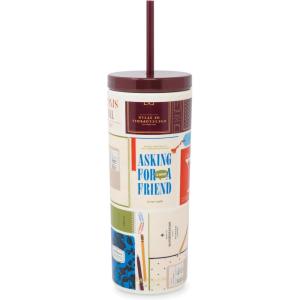 kate spade new york Acrylic Tumbler with Lid and Straw, 24 oz Tumbler, Slim Double Wall Tumbler (Book Club)