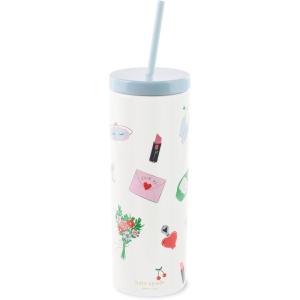 kate spade new york Acrylic Tumbler with Lid and Straw, 24 oz Tumbler, Slim Double Wall Tumbler (Bridal Toile)(Wedding Cake Toss)
