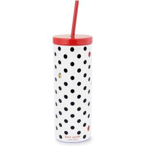 kate spade new york Acrylic Tumbler with Lid and Straw, 24 oz Tumbler, Slim Double Wall Tumbler (Ladybug Dot)(Ladybug Dot)