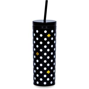 kate spade new york Acrylic Tumbler with Lid and Straw, 24 oz Tumbler, Slim Double Wall Tumbler (Ladybug Dot)(Polka Dots)
