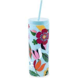 kate spade new york Acrylic Tumbler with Lid and Straw, 24 oz Tumbler, Slim Double Wall Tumbler (Ladybug Dot)(Safari Floral)
