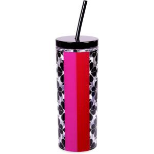 kate spade new york Acrylic Tumbler with Lid and Straw, 24 oz Tumbler, Slim Double Wall Tumbler (Ladybug Dot)(Spade Flower Stripe)