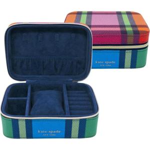 kate spade new york Black Travel Jewelry Case, Small Jewelry Box to Organize Rings, Necklaces, Earrings, Grand Plaid Duo