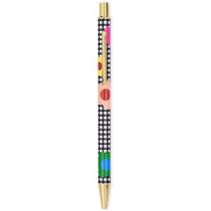 kate spade new york Click Pen, Gold Metal Pen for Note Taking, Pen With Clip and Click Button, Gingham Garden