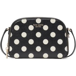 kate spade new york Devin Saffiano Leather Double Zip Dome Crossbody(Polka Dot Black Multi)