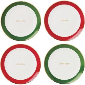 kate spade new york Evergreen Rim Accent Plates, Service For 4, Christmas Dishes, Dinnerware Set, Holiday